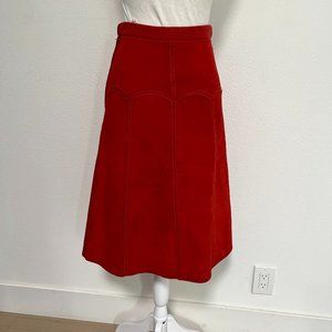 Vintage Red Suede Midi Length Skirt
